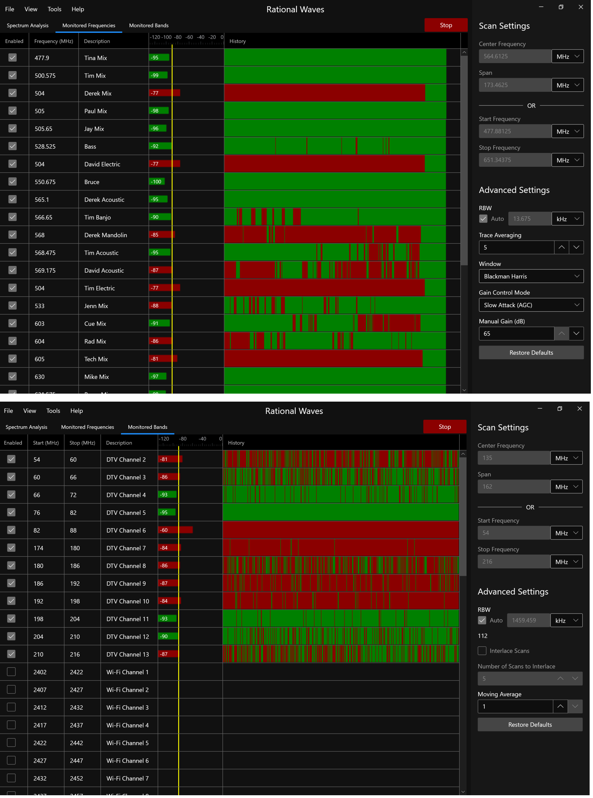 Rational Waves RF Spectrum Analyzer Software